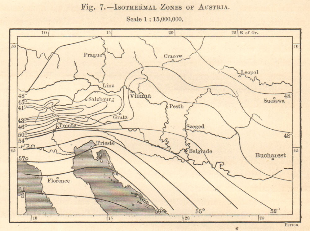 Isothermal Zones of Austria-Hungary. Sketch map 1885 old antique chart
